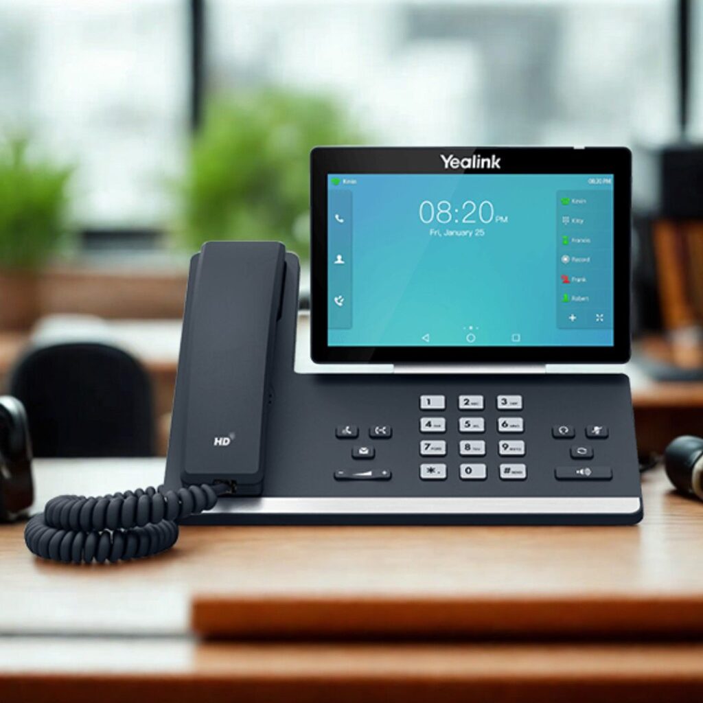 Yealink phone on a professional desk at a big business